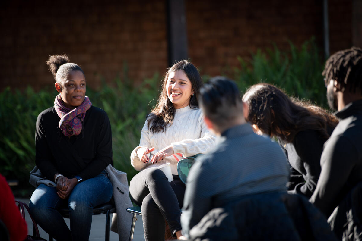 A group of people talking