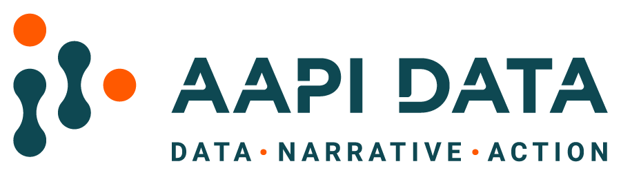 The AAPI Data logo with the word Data, Narrative, Action