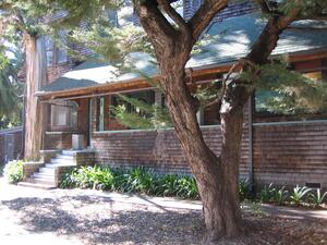 Anna Head building on Bowditch St in Berkeley - an 1920s brown shingle building. 