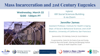 The event slide from "Mass Incarceration and 21st Century Eugenics," featuring Jennifer James