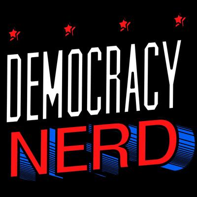 The logo of the podcast, Democracy Nerd