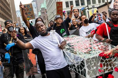 Protest march marking the anniversary of George Floyd’s killing in Minneapolis, Minn., May 23, 2021.