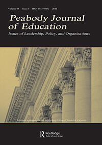 The cover of the Peabody Journal of Education. It shows a building sporting Ancient Greek architecture and pillars.
