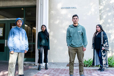 Berkeley senior Cheyenne Two Feathers Tex, Ph.D. students Ataya Cesspooch and Alexis Sign, and Berkeley staff member Phenocia Bauerle supported the proposal to unnamed Kroeber Hall alongside Native Americans on campus, in California, and beyond.